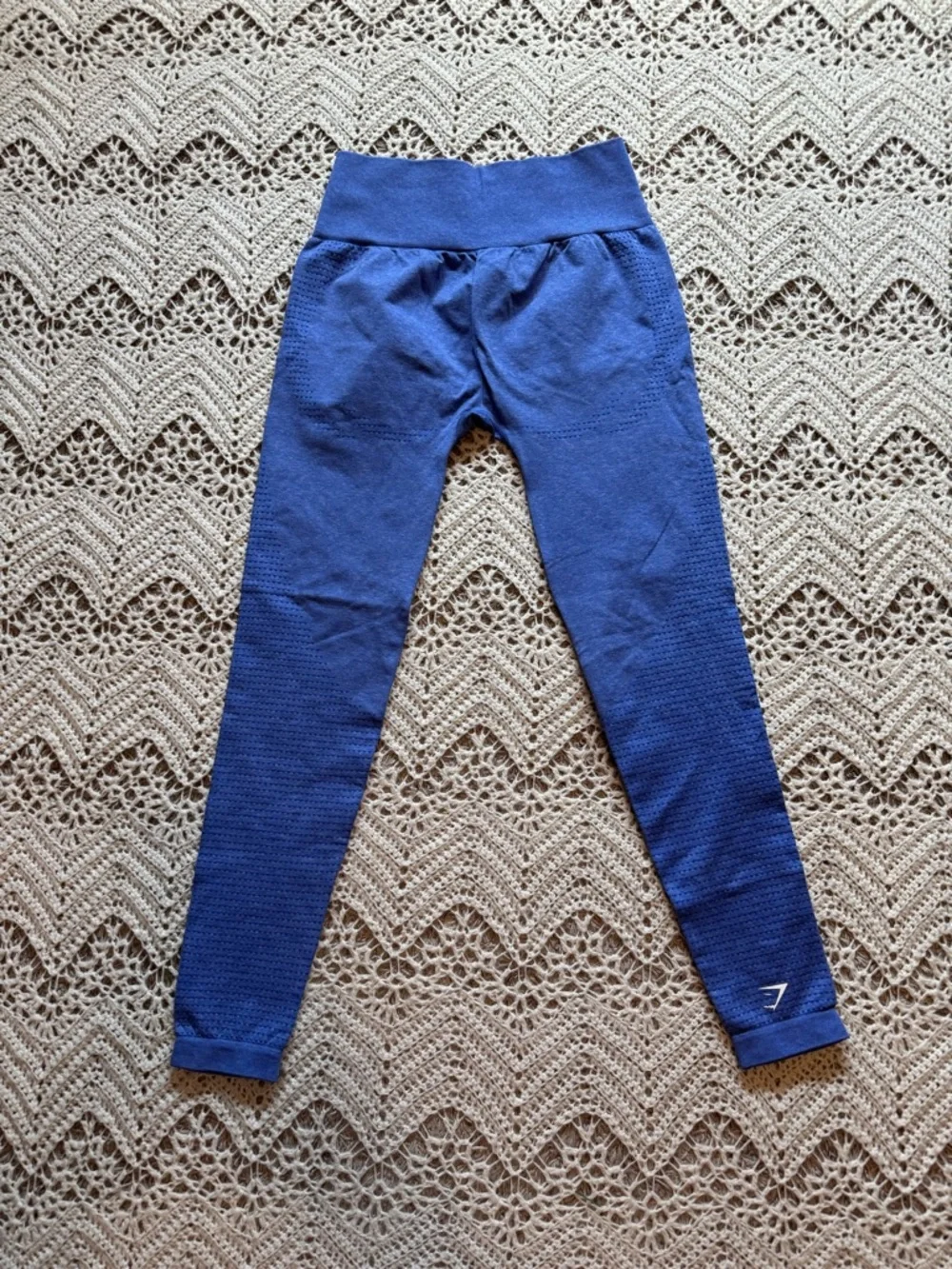 Gymshark Matching Workout Set Blue Crop Top and Leggings Size Medium Compression